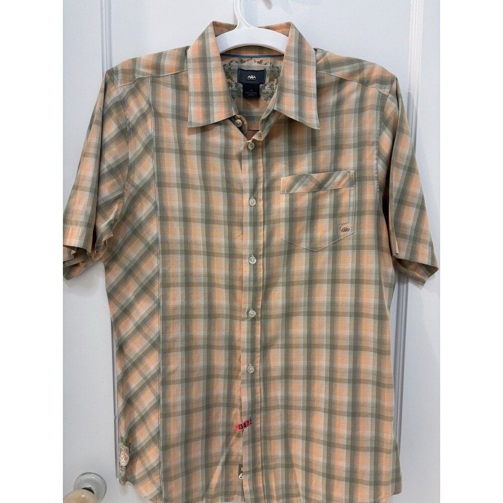 686 Snowboards Sz M Orange Green Plaid Cotton Camp Shirt‎ Short Sleeve